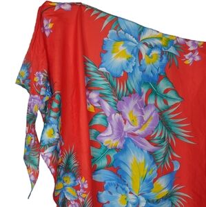 Royal Creations Sarong Wrap Red with Hawaiian Floral made in Hawaii Vintage